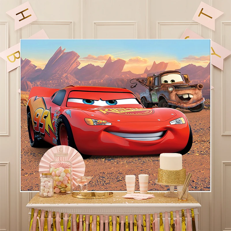 Disney Racing Cars Mcqueen Theme Photography Vinyl Backdrops Customized Boy Birthday Party Christmas Background for Photo Studio