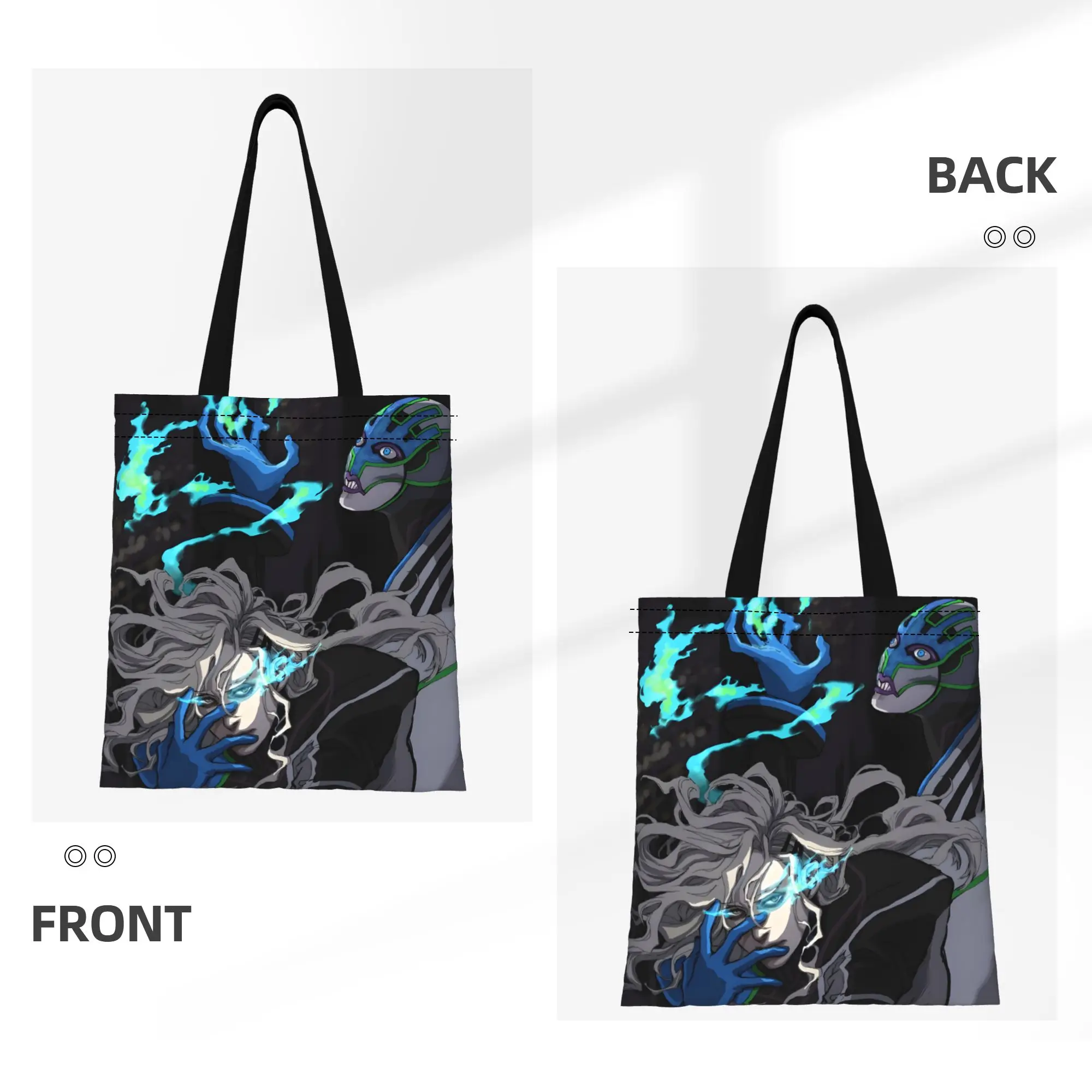 1PC Large Capacity Lunatic Blue Flame Tiger and Bunny Canvas Tote Bag Foldable Chic Pattern No Closed Design