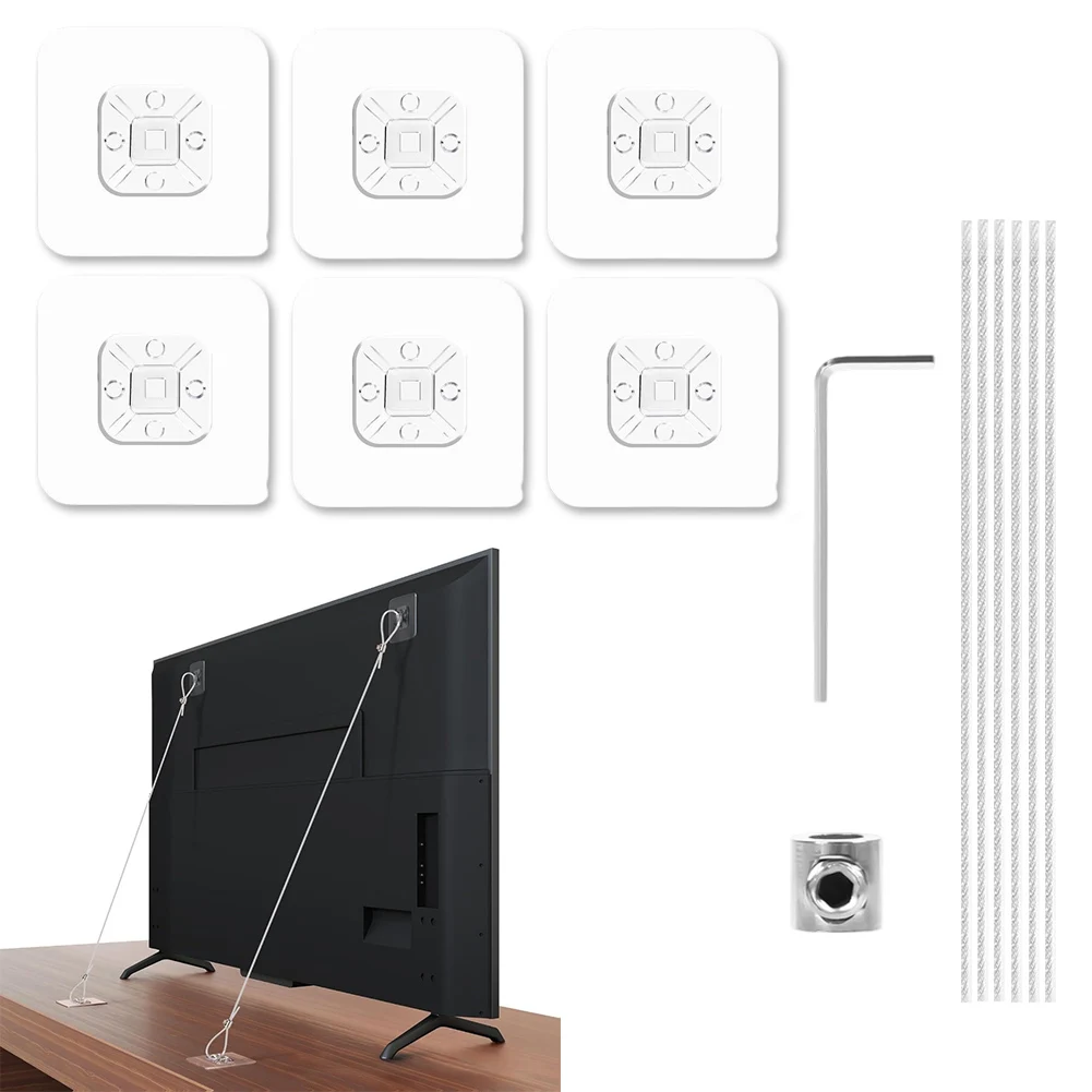 

6PCS Adjustable TV Safety Straps No-Drill Anti-Tip Furniture Anchors For Child Drill-free Installation With 1M Maximum Length
