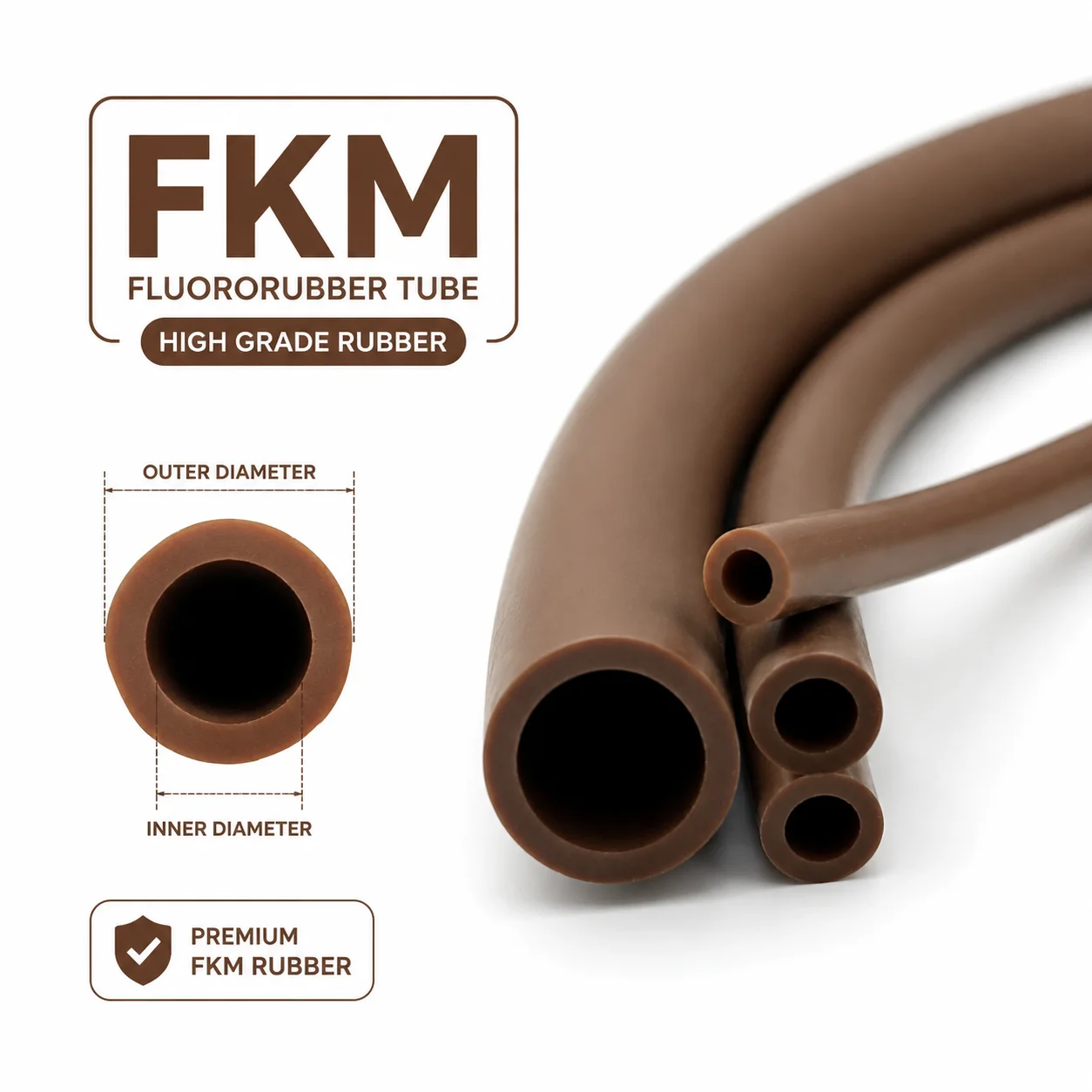5M/2M/1M Brown FKM Tube ID2~14mm Industrial Sealed Shock-absorbing Fluororubber Sleeve