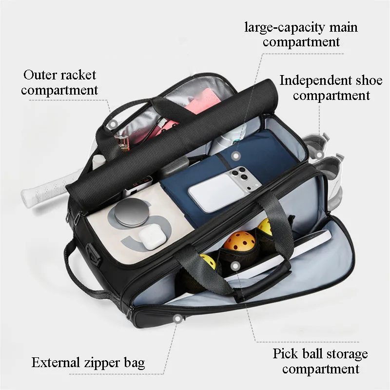 Tennis Bag, Large Capacity, Lightweight, Multifunctional Sports Badminton Backpack, Single Shoulder Portable Pick Ball Bag - view 2