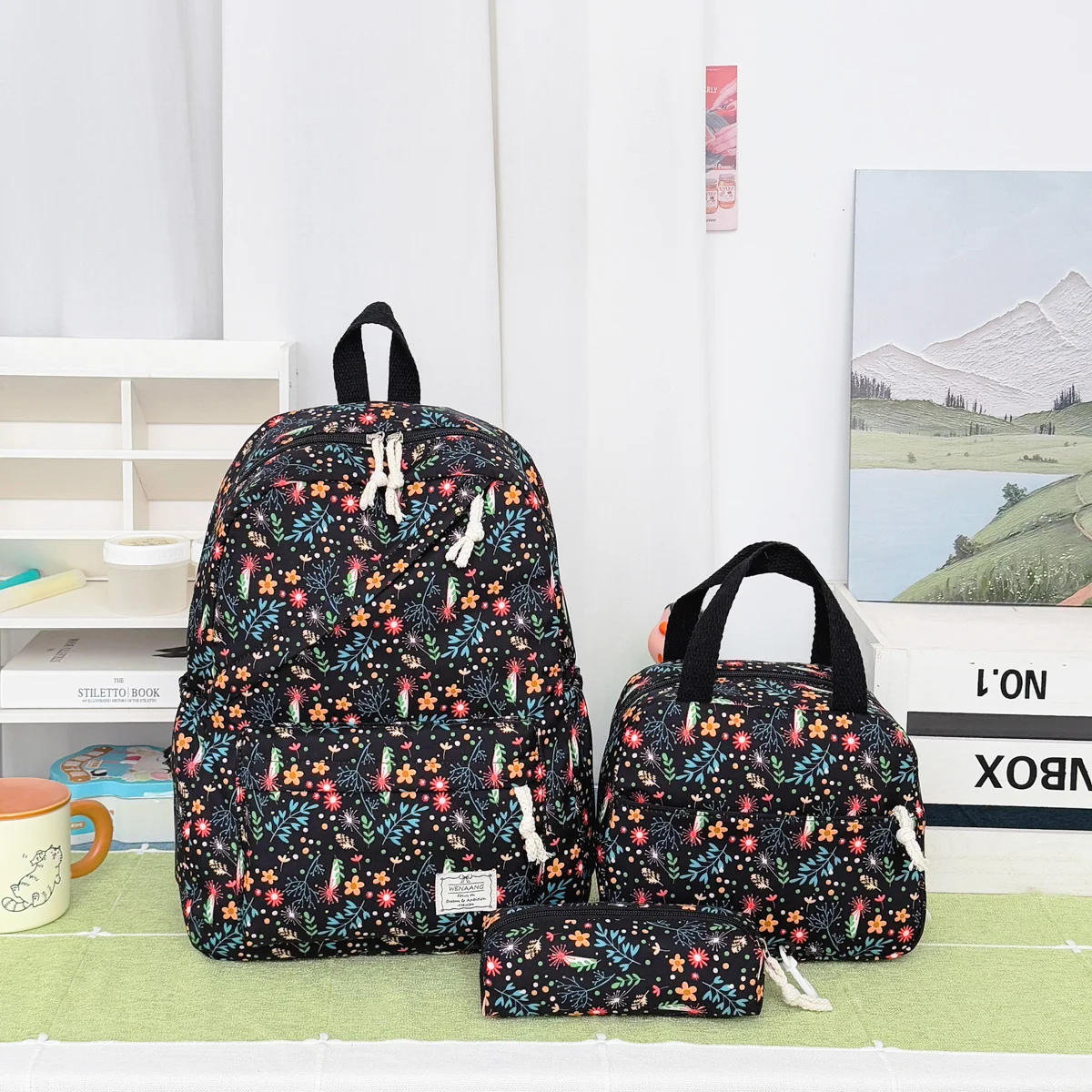 fashion-casual-floral-print-backpack-lightweight-large-capacity-multifunctional-three-piece-student-backpack-set-campus-outdoor