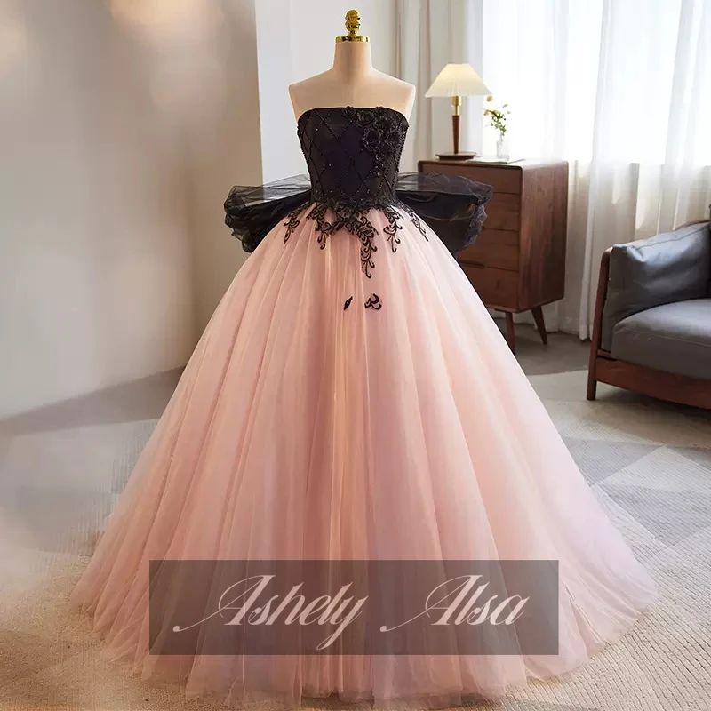 Ashey Alsa-vestidos de quinceañera con imagen Real para niña, Vestido de fiesta de graduación con lazo, color rosa y negro, 15 años, AA139