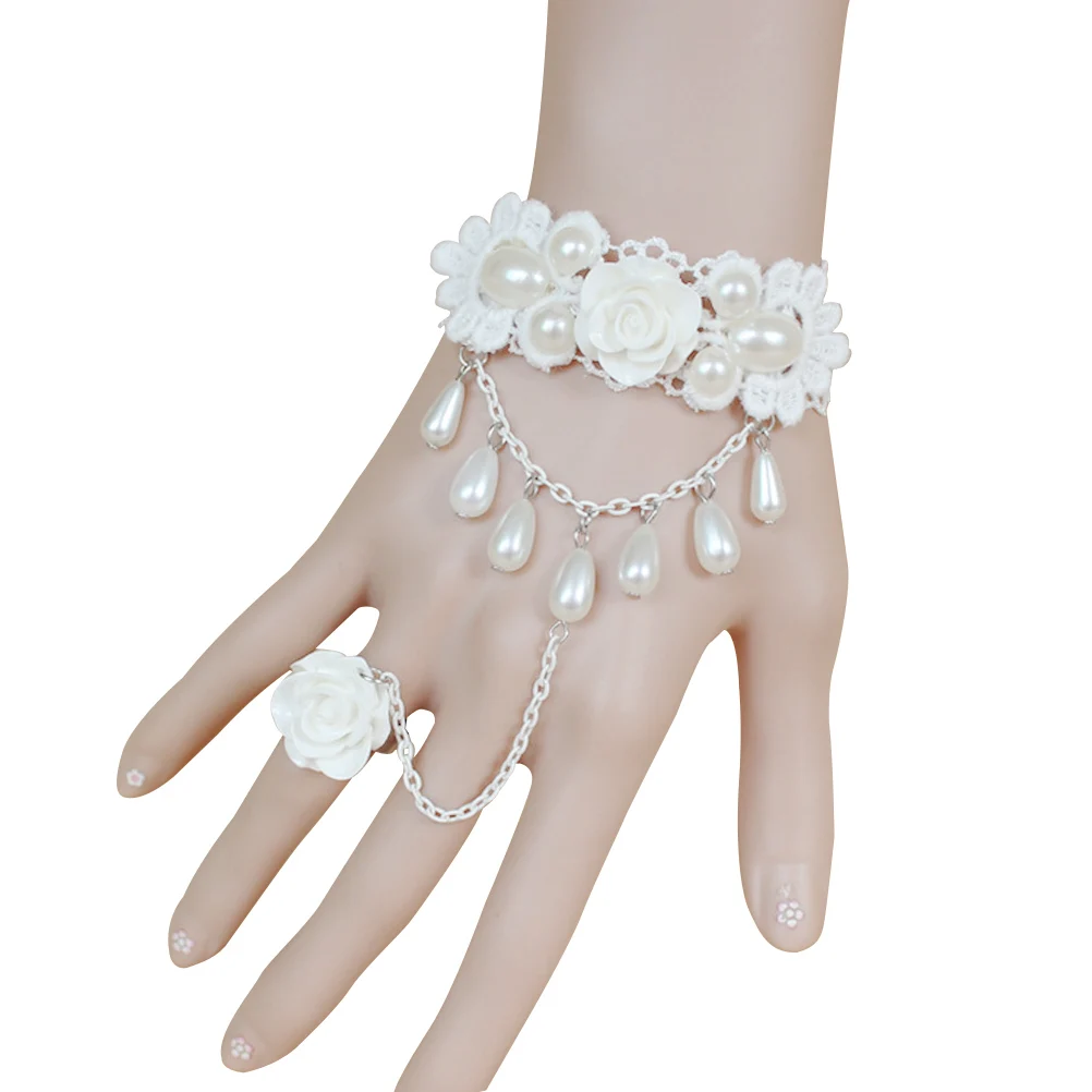 

Pearl Lace Bracelet Alloy Finger Ring Women Wedding Bride Elegant Gift Valentine Birthday Anniversaries Fashion Jewelry Pearl