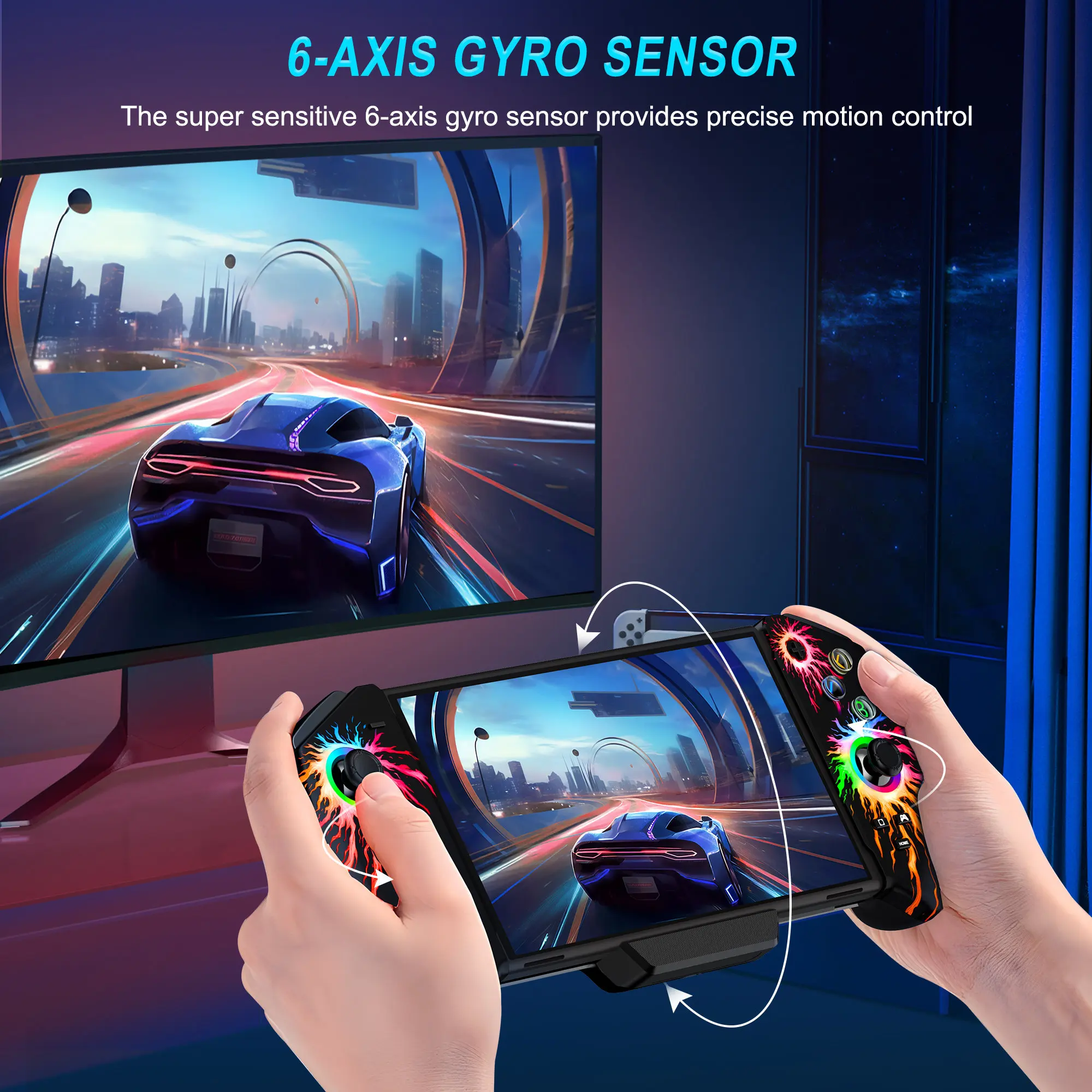 BEBONCOOL RGB Hall Effect قطعة واحدة Joycon لنينتندو سويتش/سويتش OLED المدمج في 6 محاور الدوران محرك مزدوج الاهتزاز غمبد