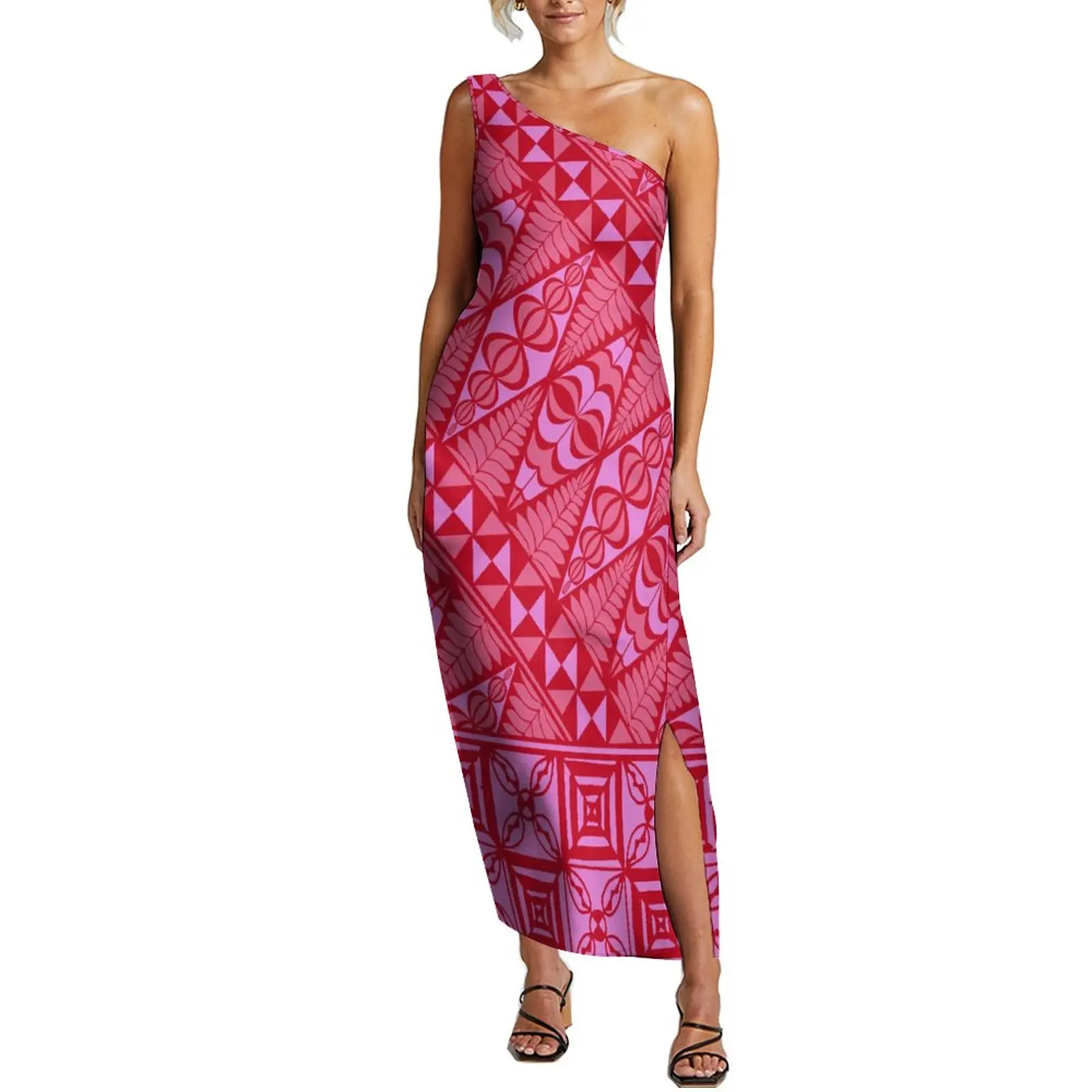 Summer Women\'S Diagonal Shoulder Dress Hawaii Polynesian Maxi Dress Party Elegant Dress Support Design