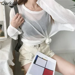 Sheer T-shirts Women Loose Korean Fashion Summer Sun-proof Leisure Clean Fit All-match Long Sleeve Breathable Lazy Ulzzang 4XL