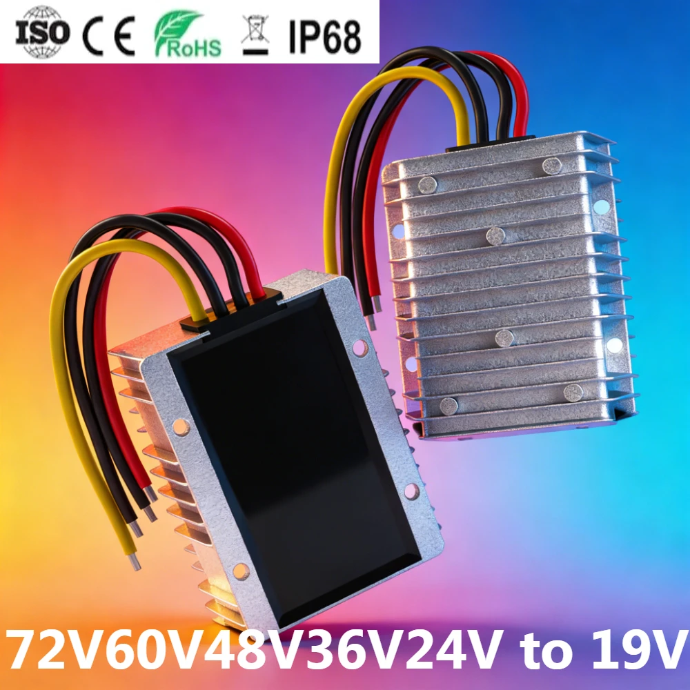 DC power converter 72V60V48V36V24V to 19V car notebook DC-DC stable voltage reduction module WaterproofDustproof High Efficiency