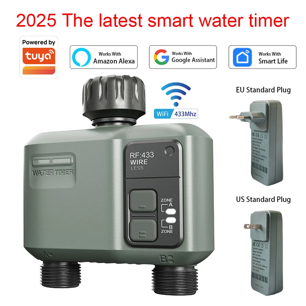 WiFi Water Timer,2 Zone for Garden Hose, Smart Timer,1640ft RF Range,  APP/Voice Control, Rain Delay, Automatic Irrigation