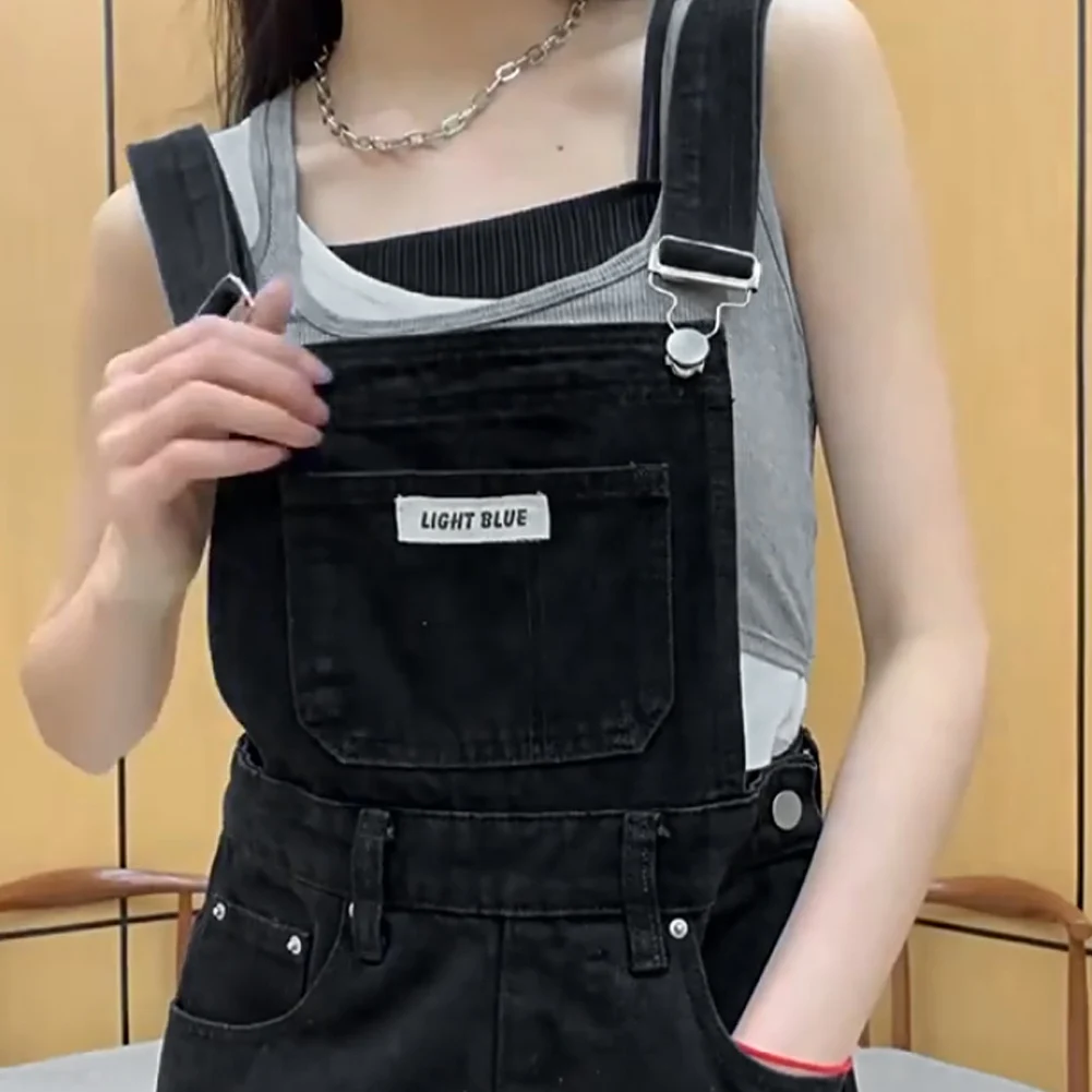 Bib overall sabuk wanita overall celana gaya Preppy Retro warna Solid pakaian kerja Y2K hitam gaya kuliah nyaman