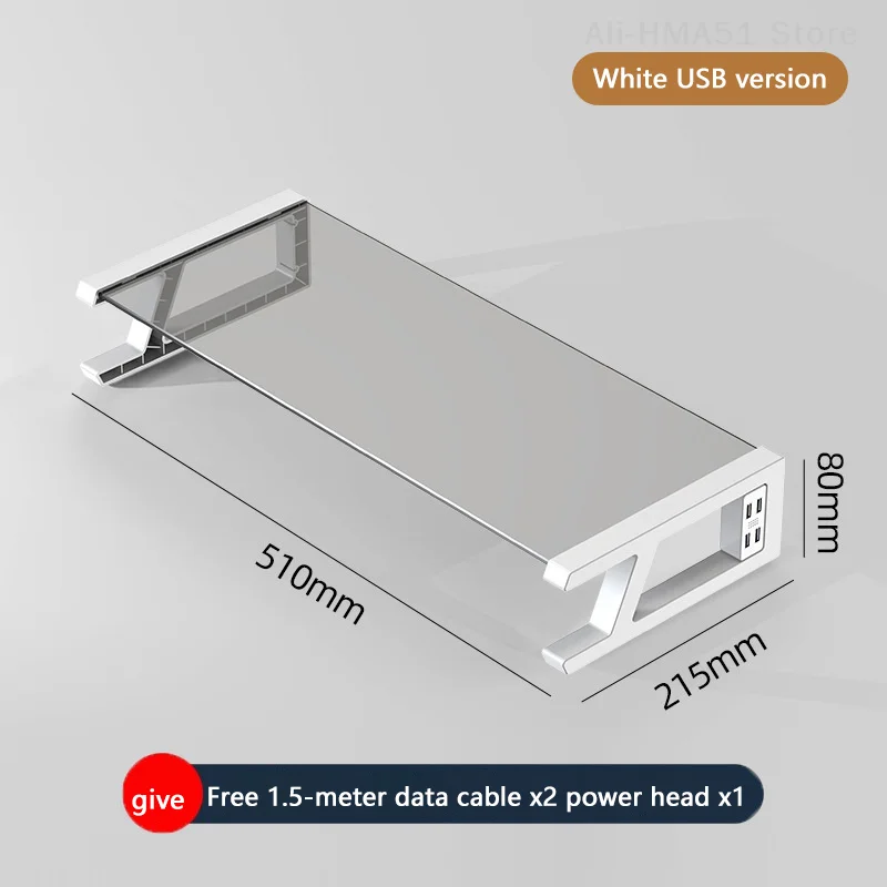 Desktop Computer Monitor Glass Stand Bracket With USB Type-C HUB PC Screen Riser Holder Printer Storage Keyboard Mouse Organizer