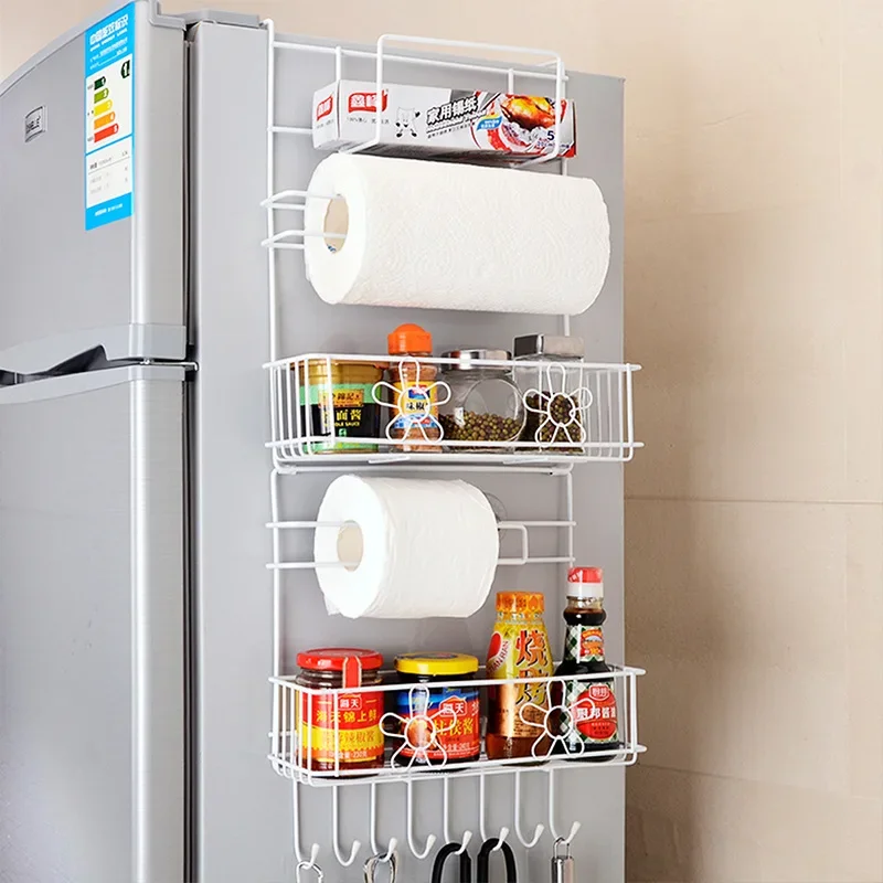 Hot Selling Metal Wire Refrigerator Hanging Basket Behind Door Storage Rack for Household Wall Mounted Spice Rack