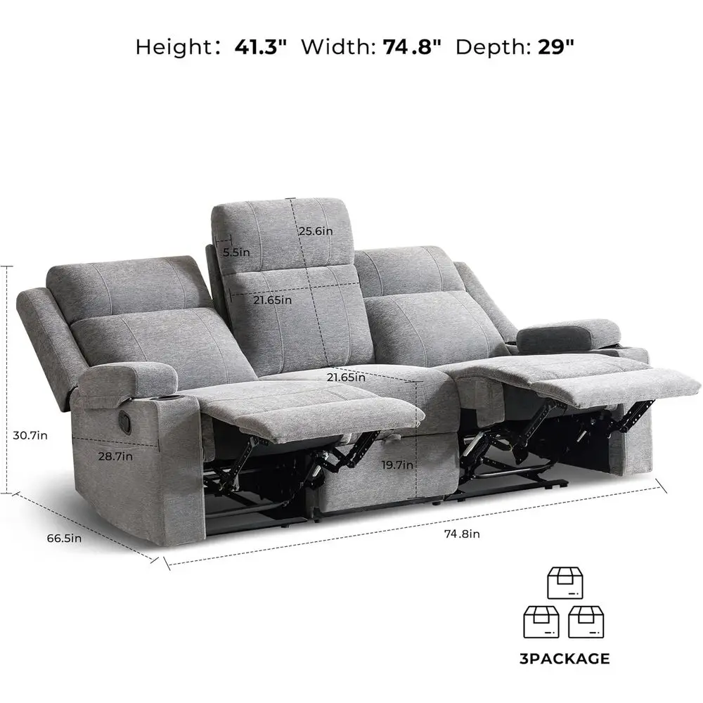 أريكة استرخاء من الشنيل بثلاثة مقاعد مع حاملات أكواب، مقاعد واسعة، سهلة التجميع، قماش مقاوم للانسكاب لغرف المعيشة المريحة والمركبات الترفيهية #2