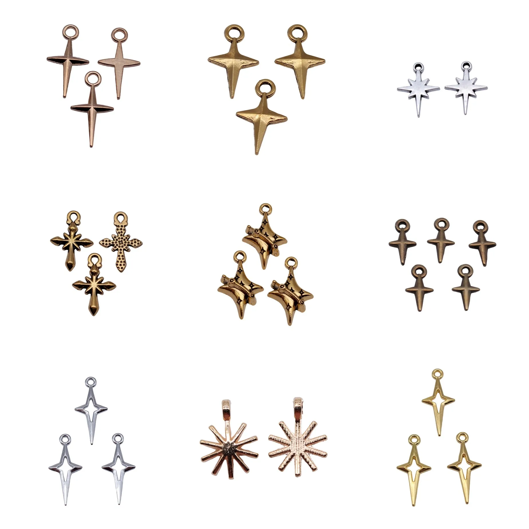 Mixed Colors Small Radiant Burst Star Charms Pendant Celestial For Earring Bracelet Necklace Making Craft Findings