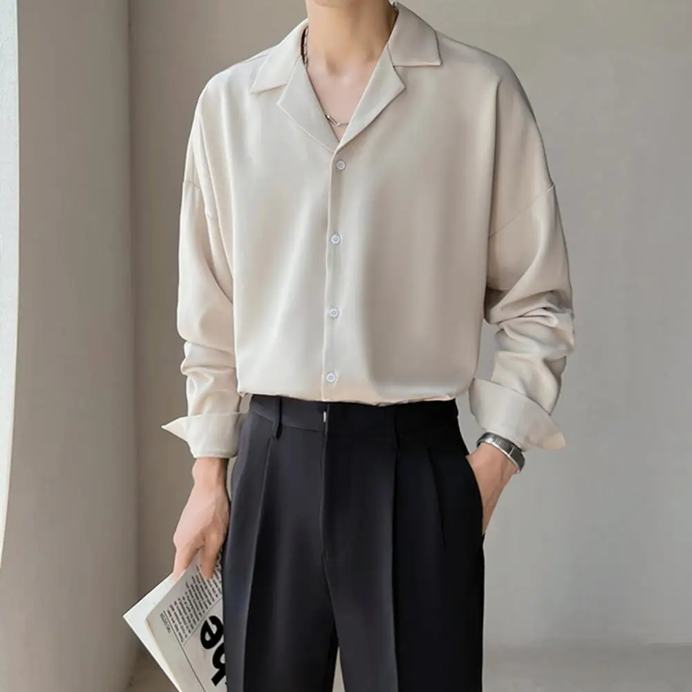 

Men Loose Fit Shirt Men's Formal Business Shirt with V Neck Loose Fit for Office Wear Solid Color Baggy Style with Long Sleeves