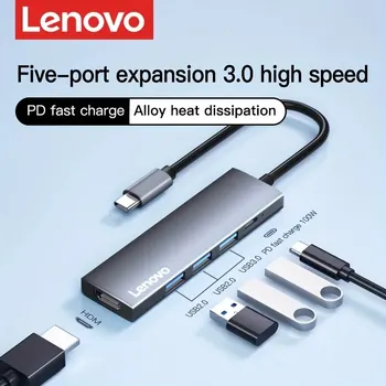 Lenovo 5 ב 1 usb c hub עם 4k hdmi, 100w אספקת חשמל, 3 יציאות נתונים USB-A, usb c רכזת multiport עבור macbook pro/אוויר