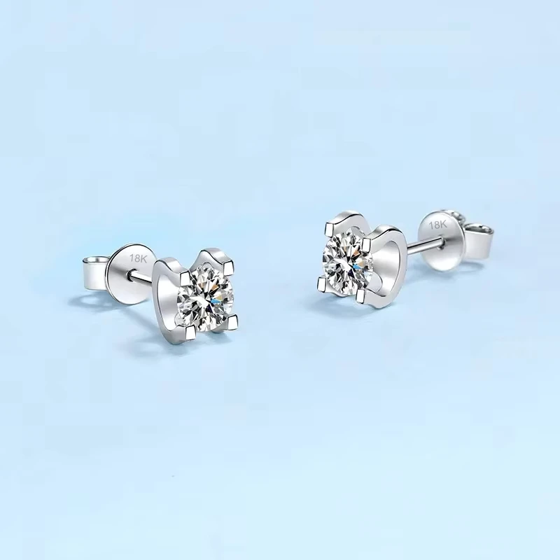 Girl Friend Birthday Gift 18K White Gold Women Wedding Earplug Earrings 0.5/1CT Moissanite Diamond Valentine's Day PT950 Jewelry