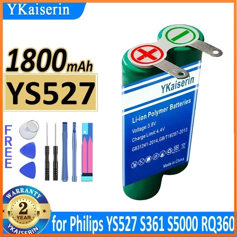 YKaiserin 1800mAh Battery for Philips YS527 AT610 AT620 S361 S5000 RQ360 RQ361 YS523 YS524 YS526 S560 S561 Shaver Razors Bateria