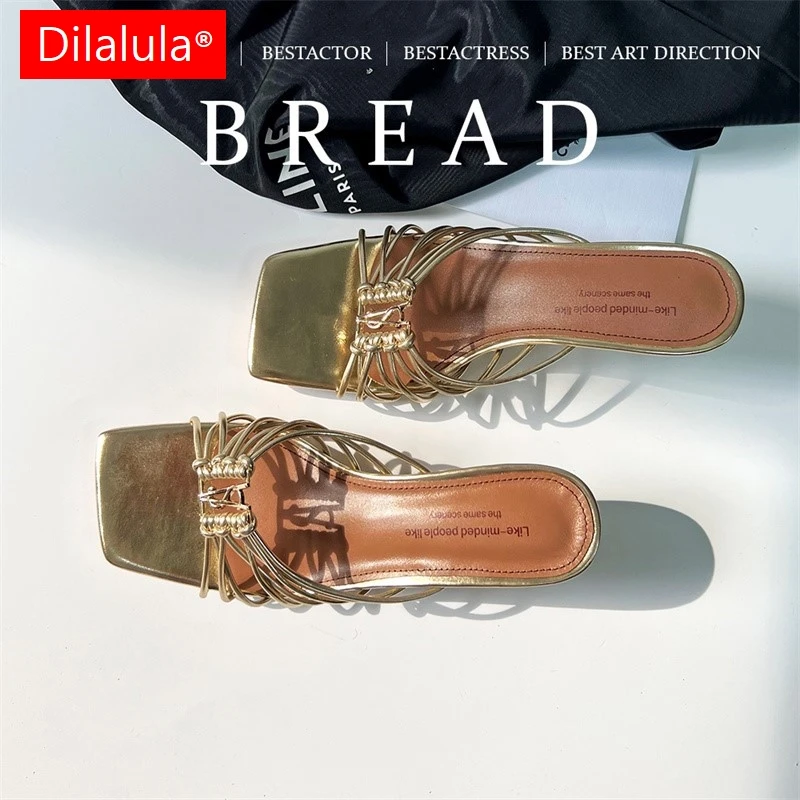 

Dilalula 2025 г., модные туфли-лодочки с узкими ремешками, женские модельные тапочки на среднем каблуке с металлическими украшениями, женские летние повседневные сабо