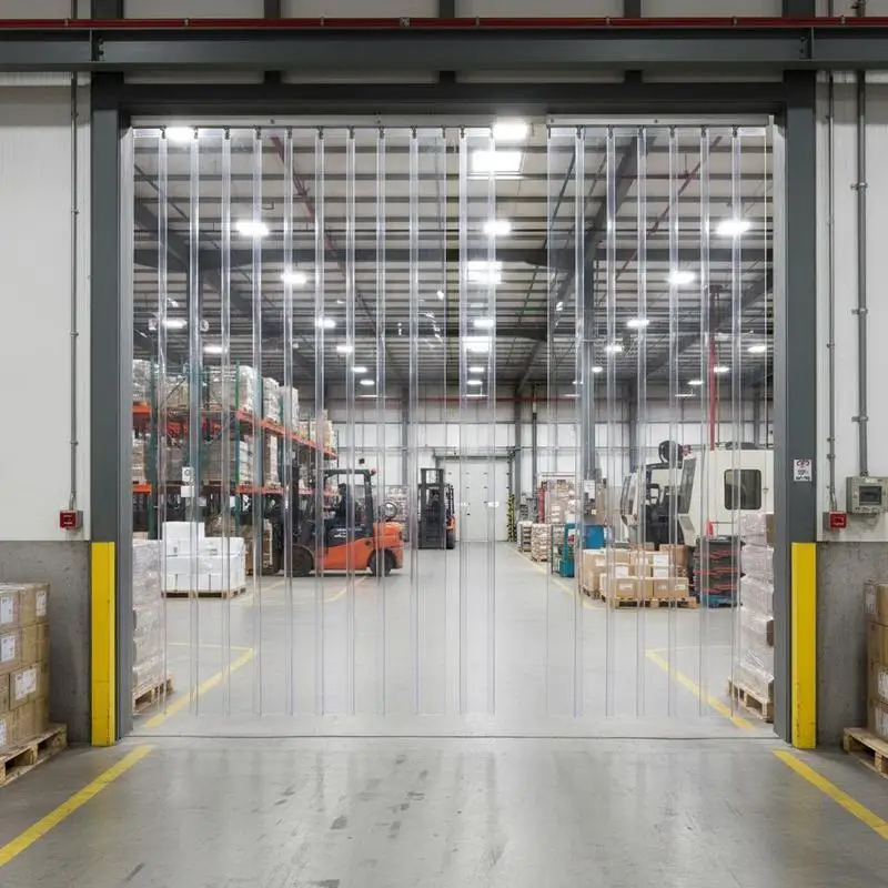 

PVC Vinyl Strip 150' x 8" x 0.08" For Warehouses Factories Supermarkets Clear Ribbed Plastic Roll Industrial Grade Temperature Control Transparency Interior Door Divider