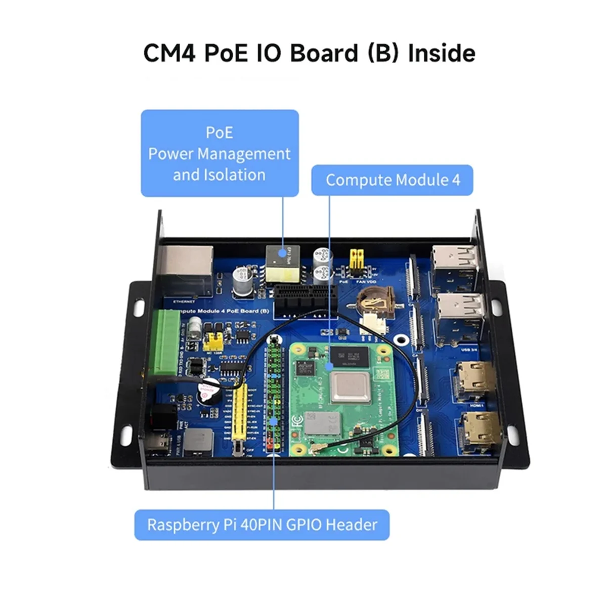 GOB-oFor Raspberry Pi Compute Module 4 PoE Mini-Computer (Type B) Based ,with Metal Case Cooling Fan CM4 PoE IO Board US