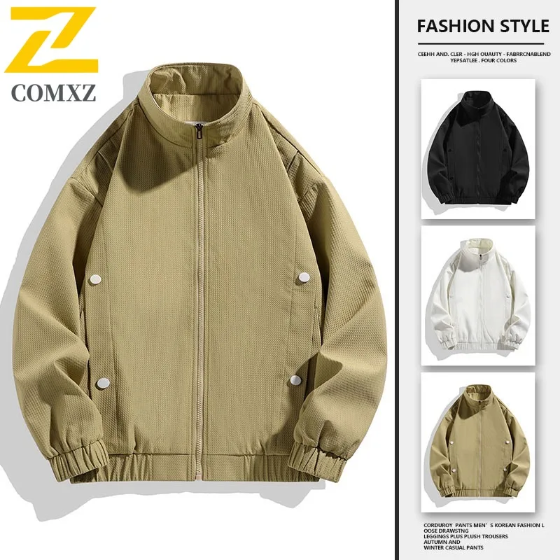 

COMXZ Men Windbreaker Jackets Stand Collar Camping Walking Lightweight Loose Cycling Overcoat Comfortable Travel Trench Coat