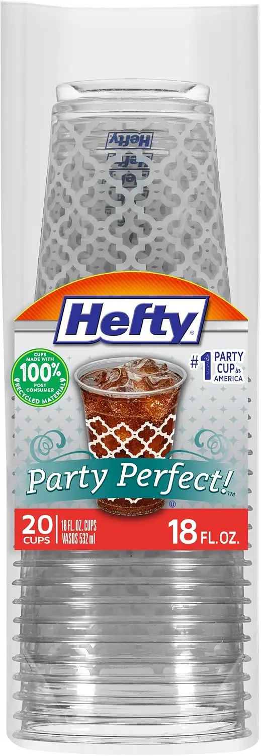 

18oz Clear Plastic Cups 20 Pack, Shatterproof Disposable Cups with Lattice Print for Party, Wedding, BBQ