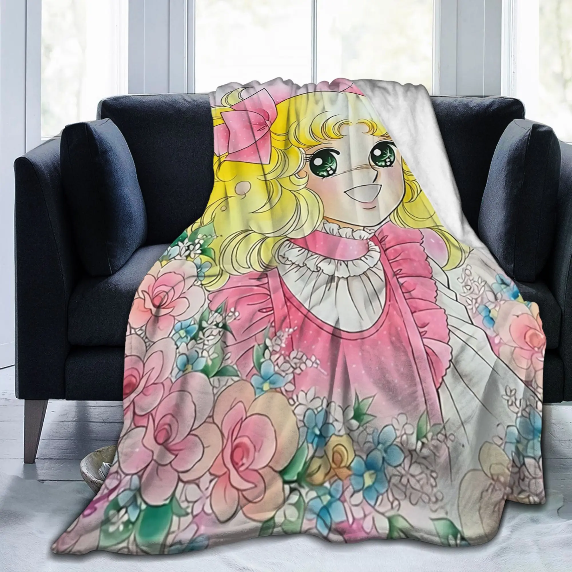 

Candy Candy Anime Flannel Blankets Kawaii Cute White Adley Vintage Throw Blankets for Home 150*125cm Bedspread