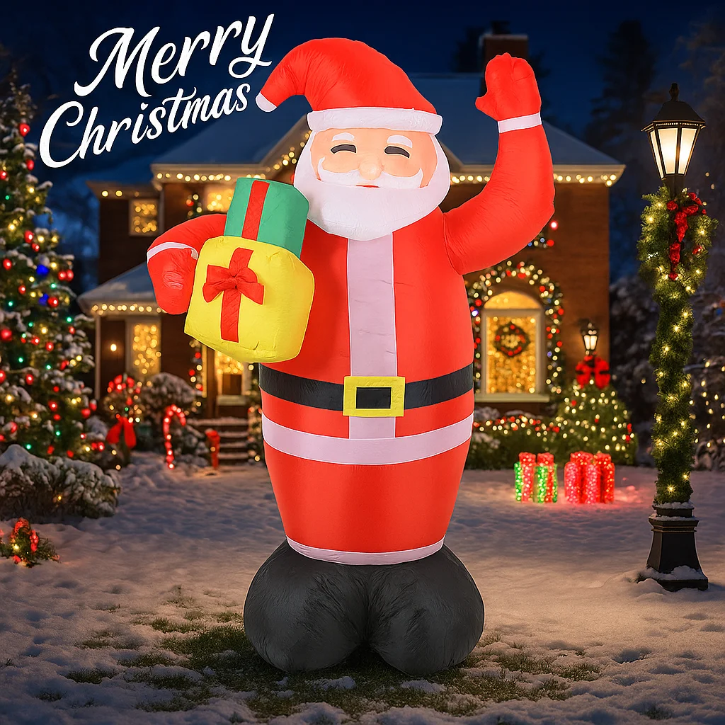 5.9FT Inflatable Toy Santa Claus Gift with LED Lit Festive Christmas Gifts Xmas Yard Lawn Party Decor Christmas Decorations
