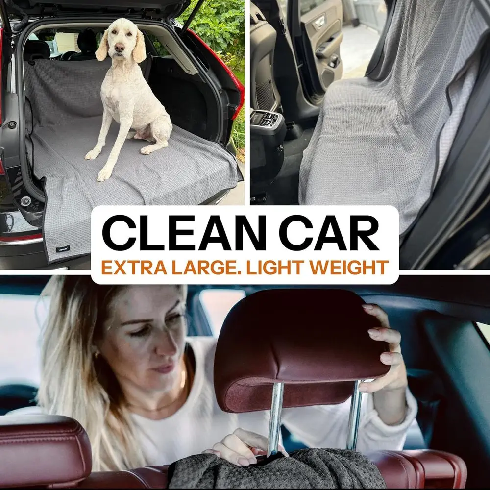 منشفة تجفيف الكلاب X-Large وغطاء مقعد السيارة، 71x59، سريع الجفاف، ألياف دقيقة ماصة، خفيفة الوزن، قابلة للغسل، تحمل 1.5 لتر، رمادي