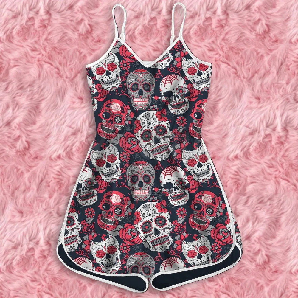 YX GIRL Skull And Sunflowers Rompers  3D All Over Printed Rompers Summer Women's Bohemia Clothes