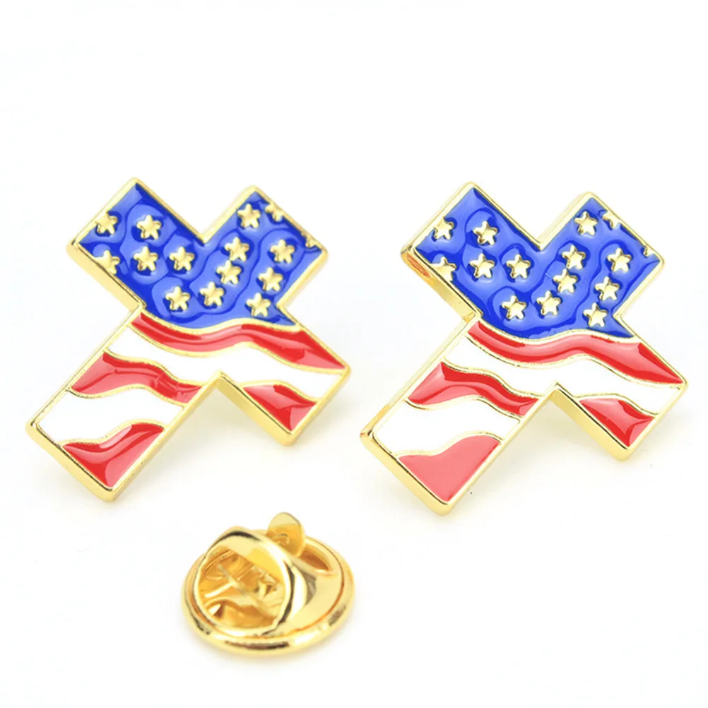 

4pcs American Flag Cross Shaped Metal Lapel Pin Zinc Alloy Brooch Badge Costume Accessory Decor Festival Birthday Party Gift