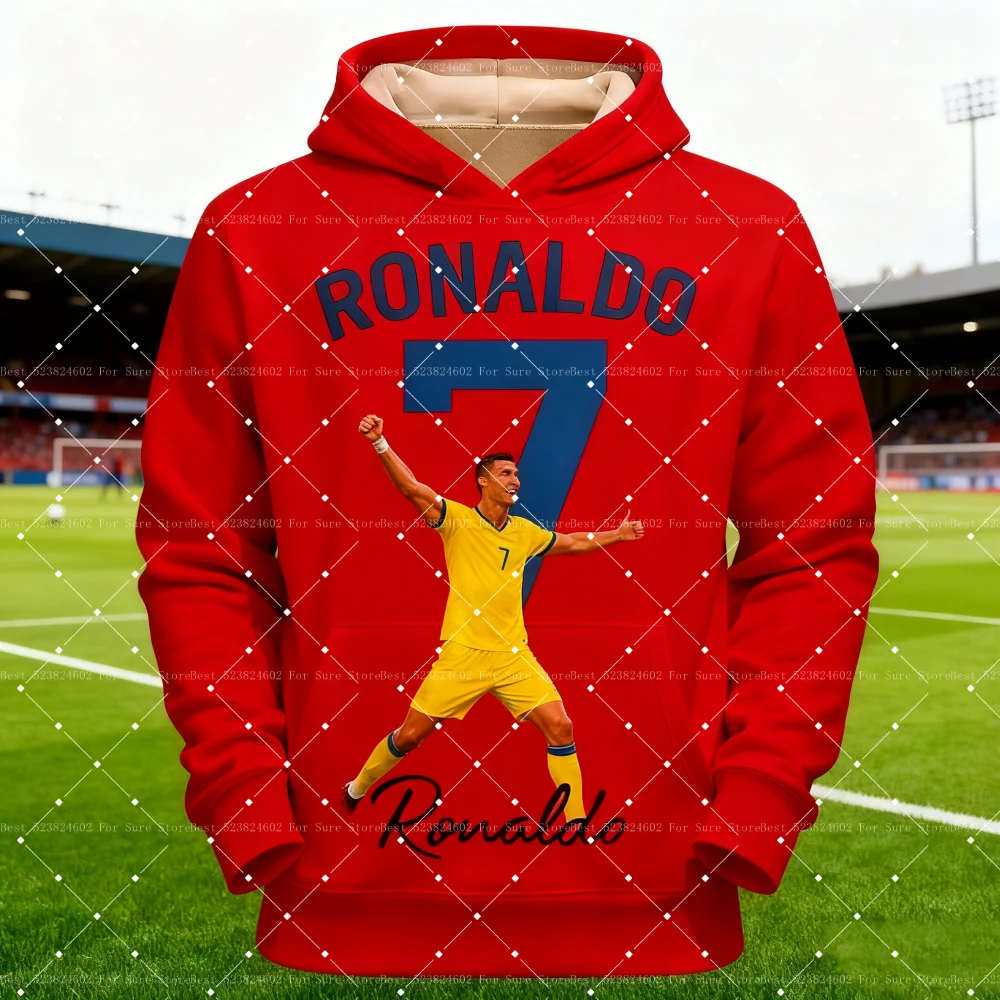 سويت شيرت رونالدو بغطاء للرأس لكرة القدم إصدار مريح كاجوال يومي ملابس الشارع الشهير للرجال هوديس نسائي بقلنسوة