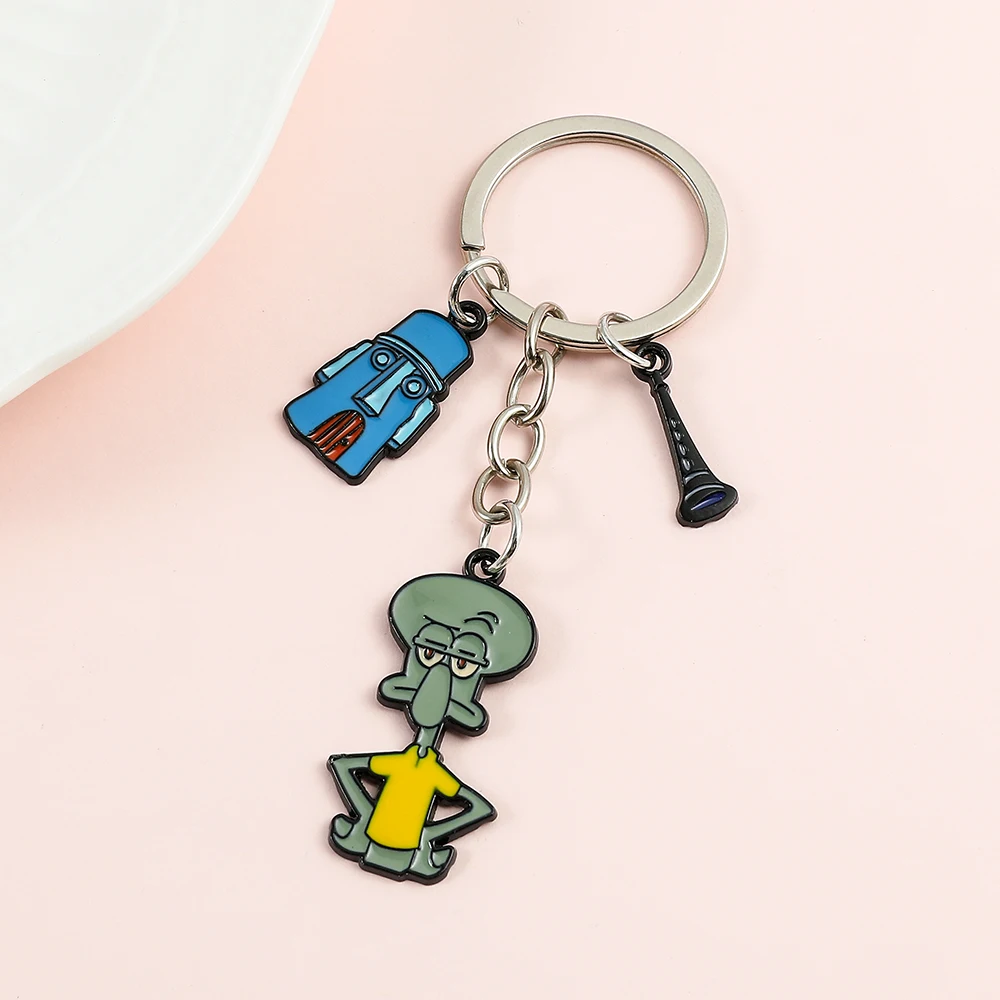 Classic Cartoon Anime SpongeBob SquarePants Keychain Cute Cartoon Figure Pendant Accessory Squidward Tentacles Pendant Keychain