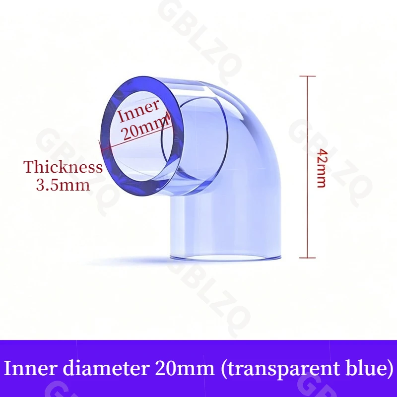 1PCS 20~110mm Blue Transparent UPVC Pipe  Connectors 90 elbow Aquarium Fish Tank Drainage Pipe  Irrigation Tube Joint