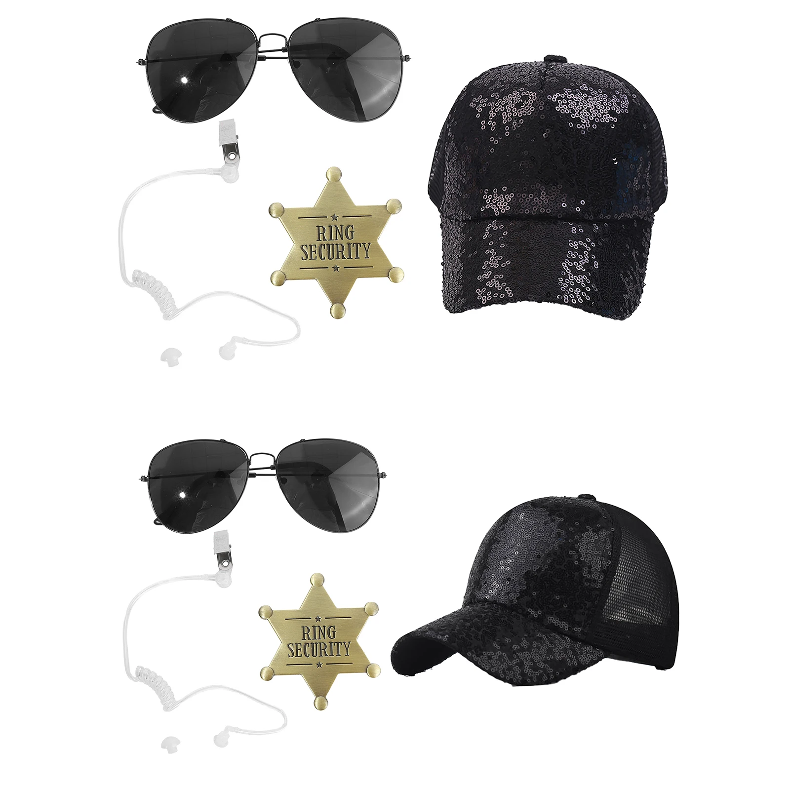 Adult/Kid Secret Agents Cosplay Props Sequin Baseball Hat Black Lens Sunglass Ring Security Badge And Earpiece Halloween Cosplay