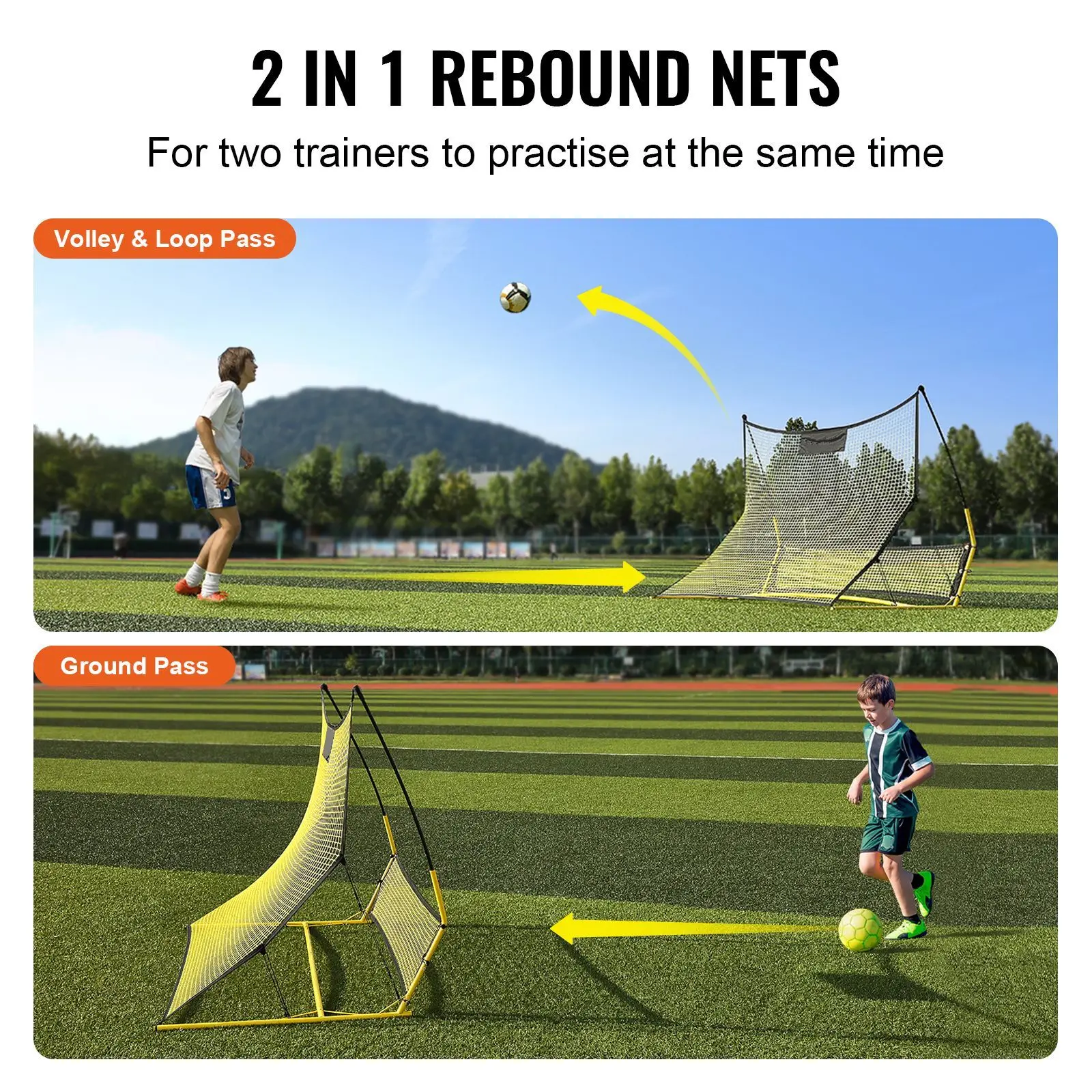 

71"x40" Iron Soccer Rebounder 2-IN-1 Football Trainer Net with Portable Bag for Soccer Practice Solo & Team Training