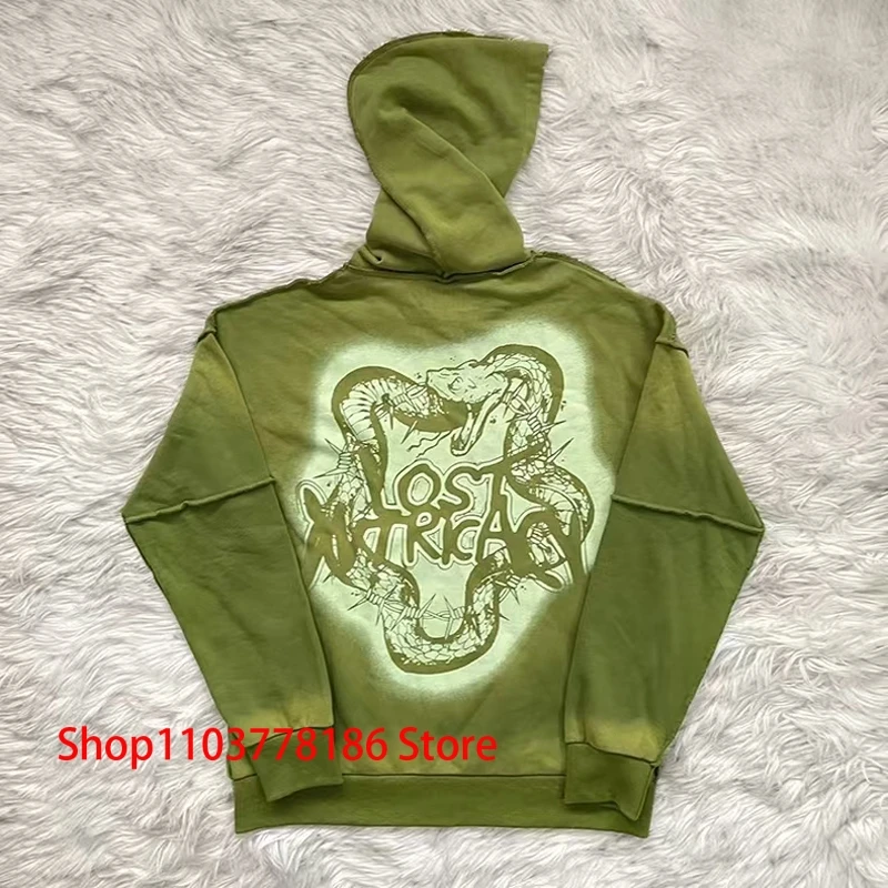 Fall Winter Trend Brand Lost Intricacy Lavender Hoodie Snake Print Big Logo Hot Drill Zip-up Hooded Sweatshirt Men's Clothing