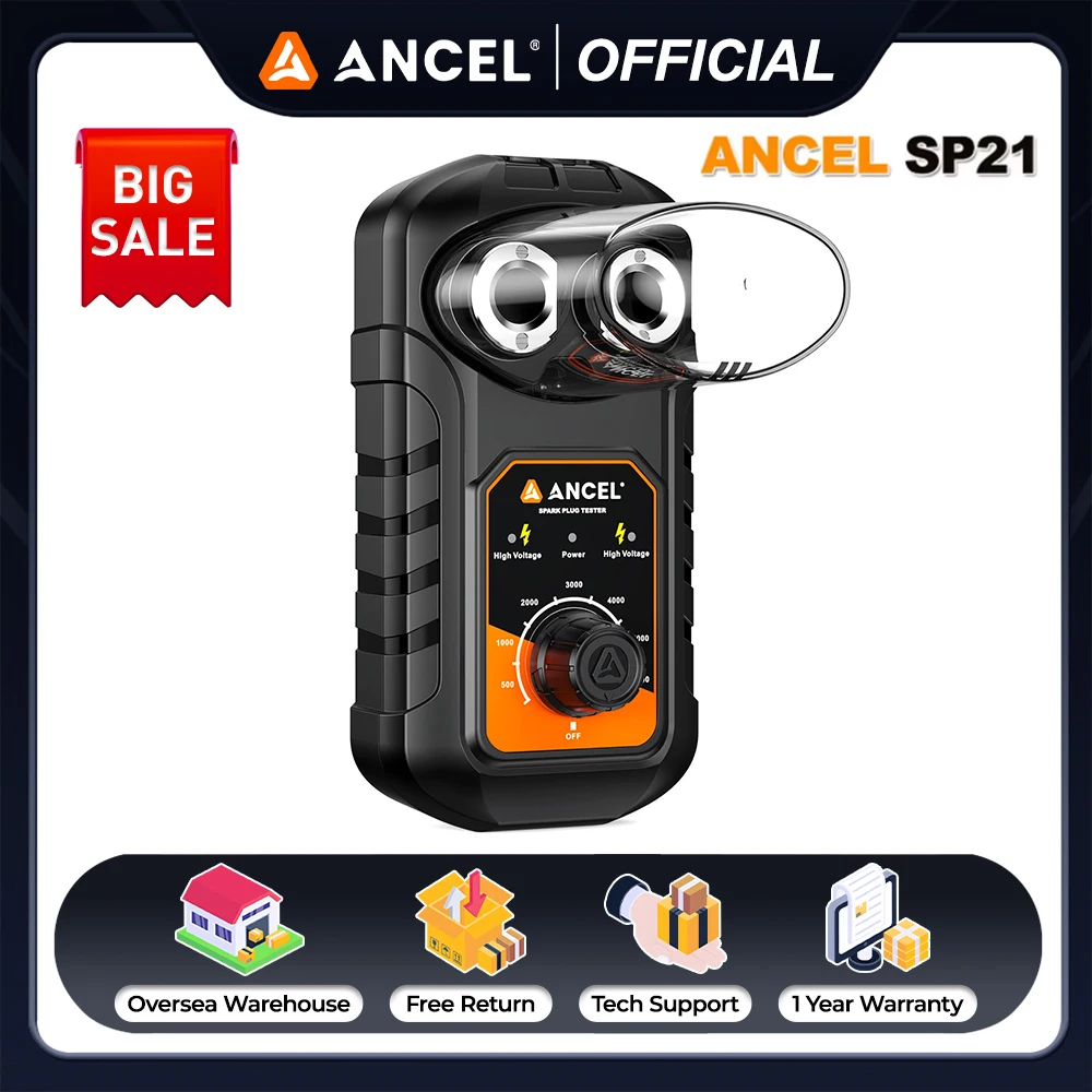 ANCEL SP21 Car Spark Plug Tester Automotive Engine Ignition Plug Analyzer 12MM Socket Dual Hole 0-6000RPM For 12V Car Motorcycle