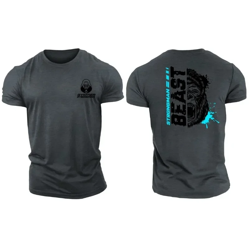 

Men's summer 3D printed men's gym T-shirt casual fashion sports men's short sleeved shirt muscular men's tough guy T-shirt