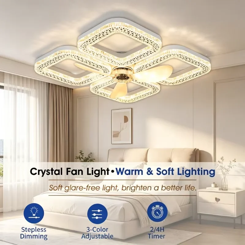 LED Ceiling Fan Light E27 with Remote Control for Dimming Suitable for Living Room Study Household Use 85-265V