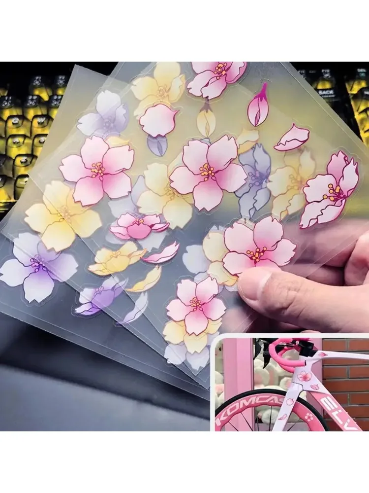 AliExpress NONE Waterproof Vinyl Decals for Road Bicycles Durable Vinyl Long-Lasting Adhesive 6×6cm JDM Cherry Blossom Bike Frame Stickers