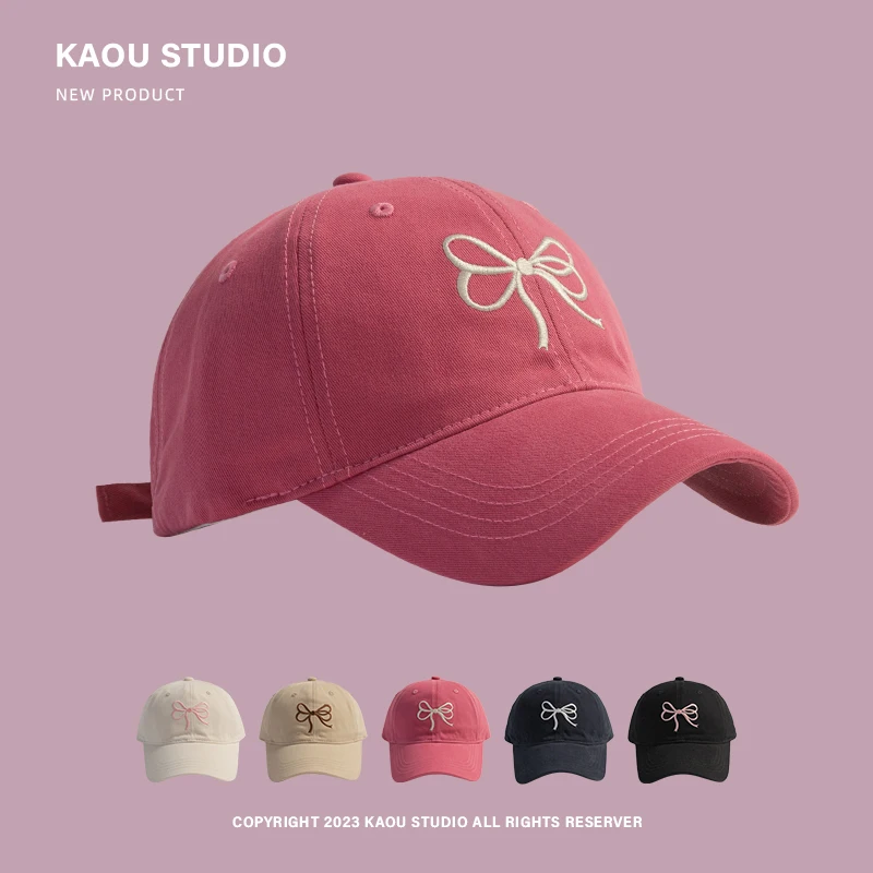 Hat Women's Korean-Style All-Match Fashion Bowknot Peaked Cap Face-Looking Small Sun-Proof Baseball Cap