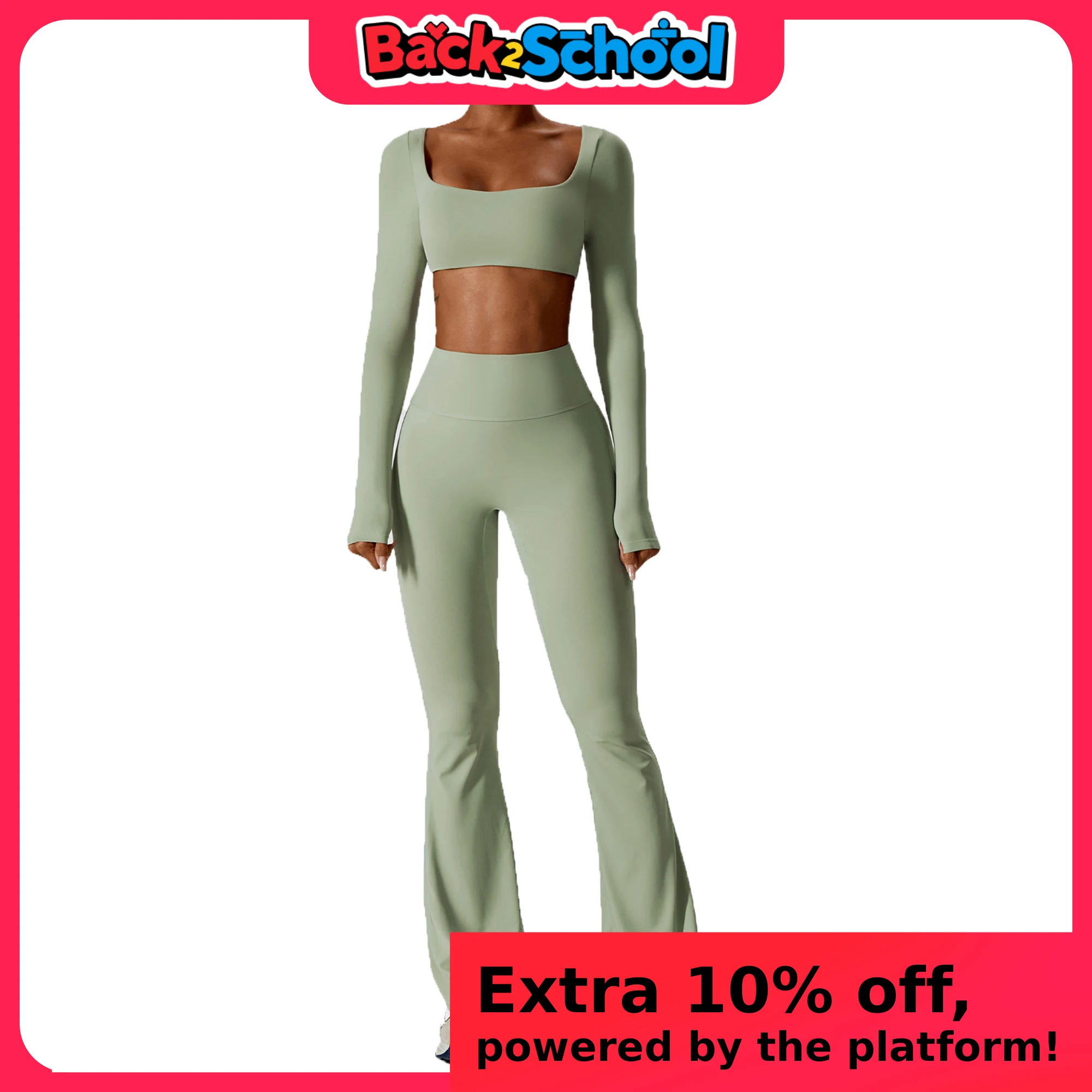 Chándal de 2 piezas para mujer, conjunto de Yoga, ropa deportiva de entrenamiento, ropa de gimnasio, Top corto de manga larga, mallas de cintura alta, trajes deportivos