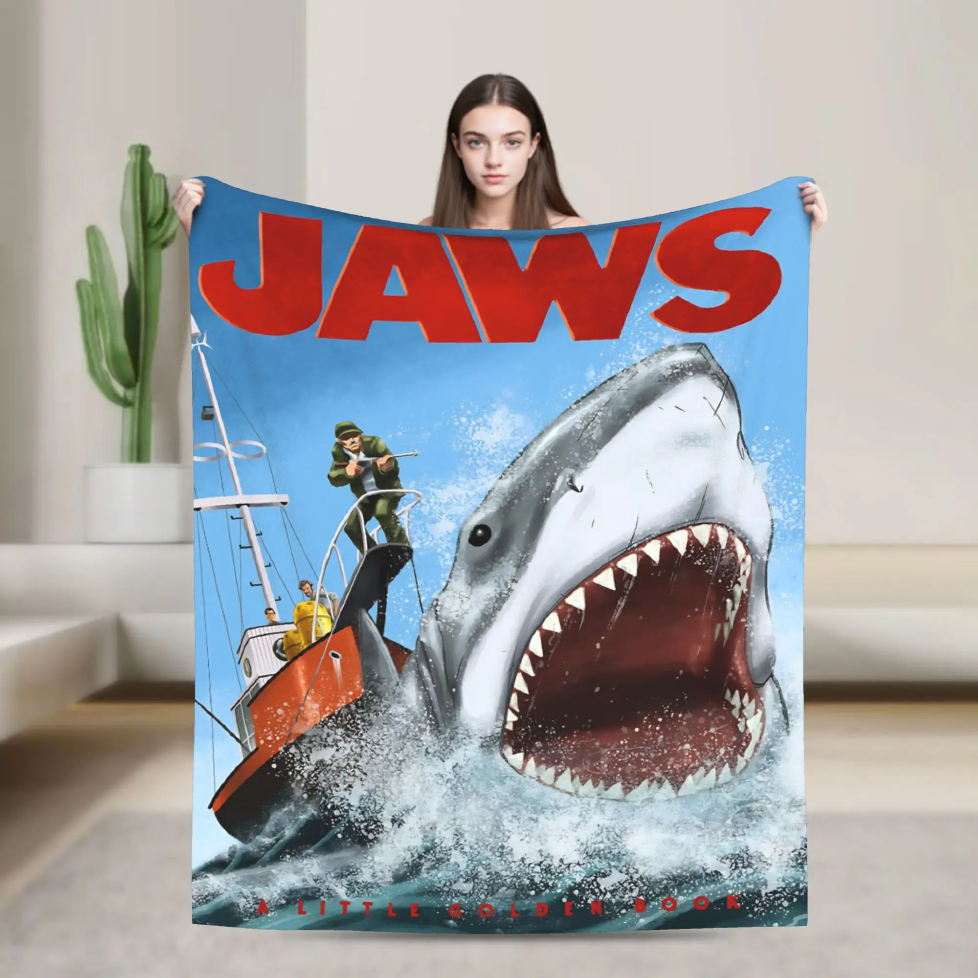 Jaws Shark Velvet Throw Blanket Thriller Film Blankets for Bed Office Soft Quilt