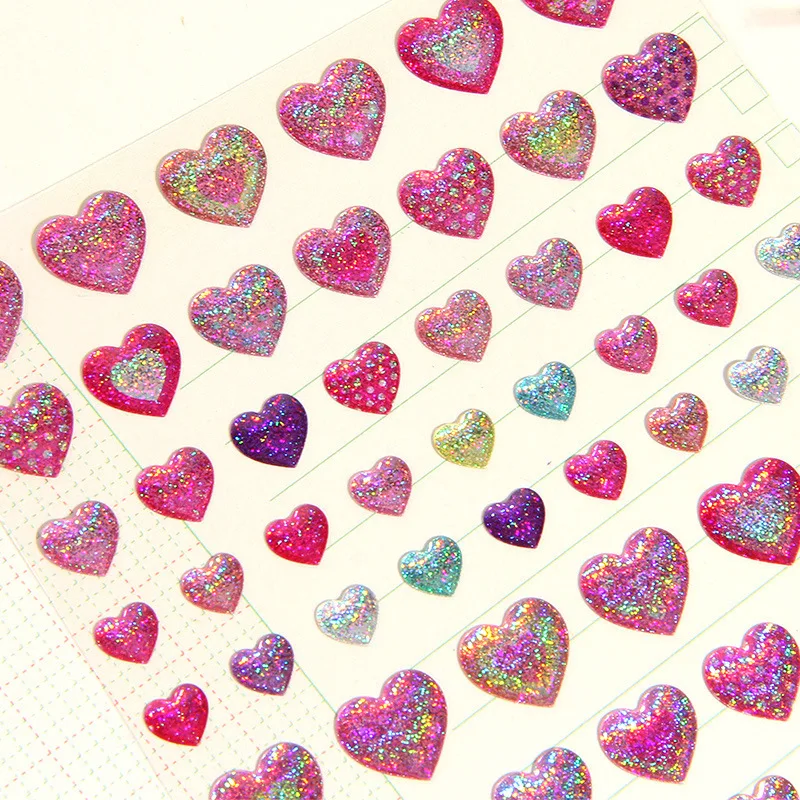 3D Heart Love Gem Stickers for Kids Diamond Acrylic Crystal Sticker DIY Three-dimensional Rhinestone for Girls