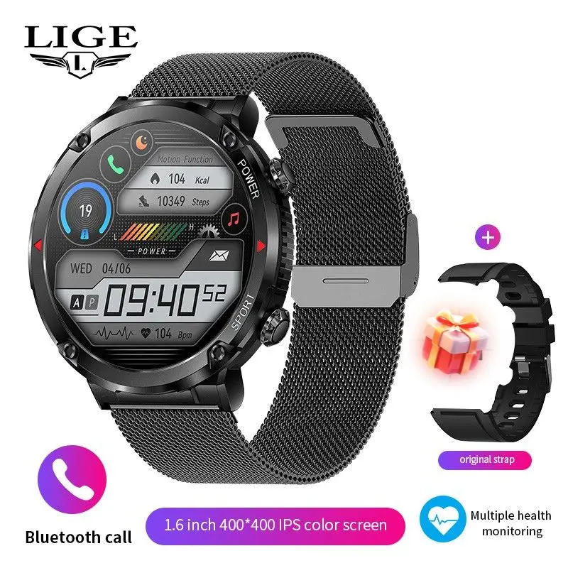 

LIGE Men's Smartwatch AMOLED Screen Fitness Tracker Sports Watch Sleep Monitor Bluetooth Call IP68 Waterproof Women Smart Watch