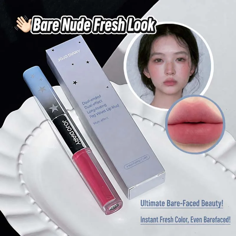 JOJO DIARY Dual Effect Lip Glaze Velvet Matte & Glassy Mirror Shine Lip Gloss Long Lasting Non-Sticky K-Beauty Lip Tint Makeup