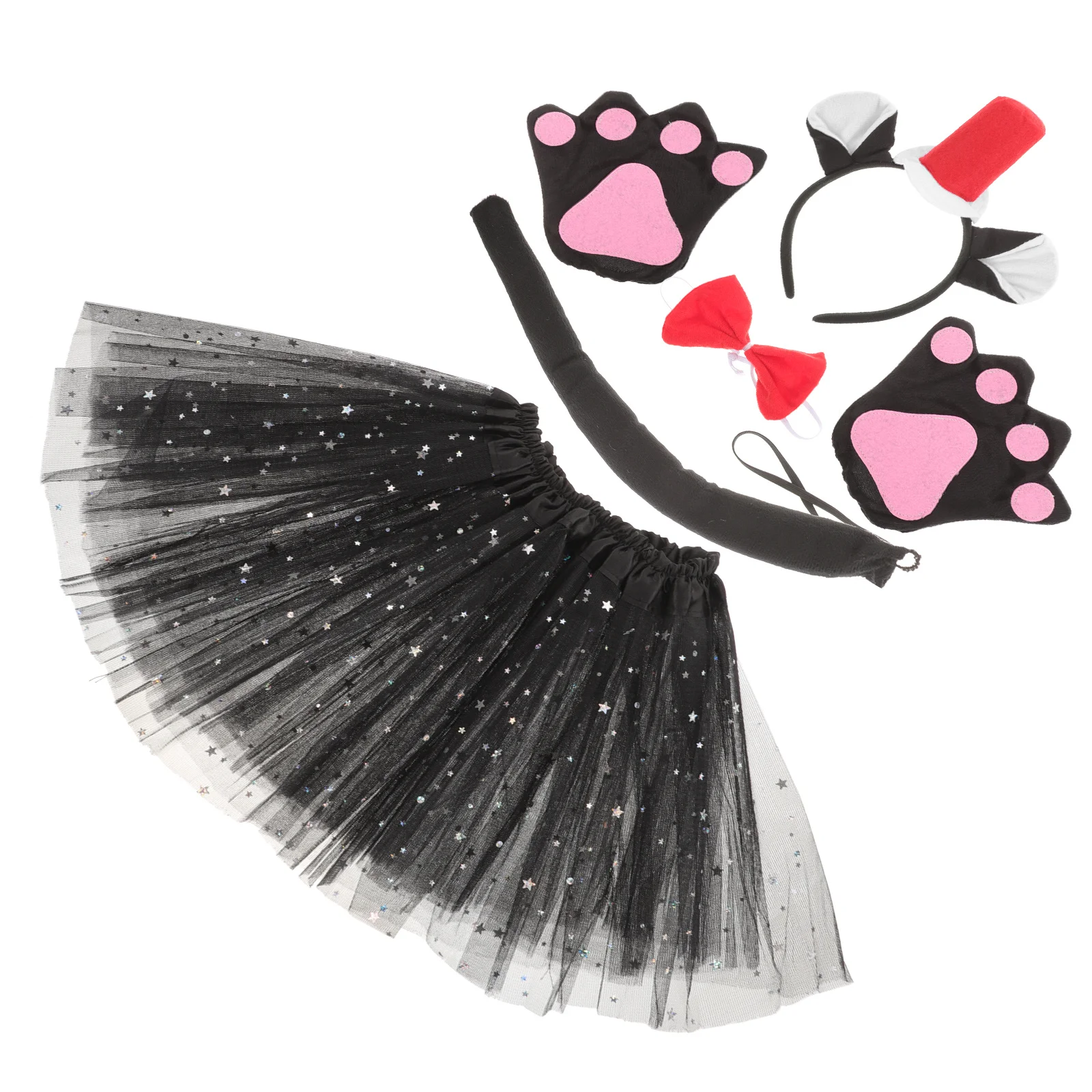 

1Set Black Cat Ears Headband Cosplay Tail Bowtie Tutu Skirt Gloves Party Costume Cute Animal Cosplay Supplies Supplies