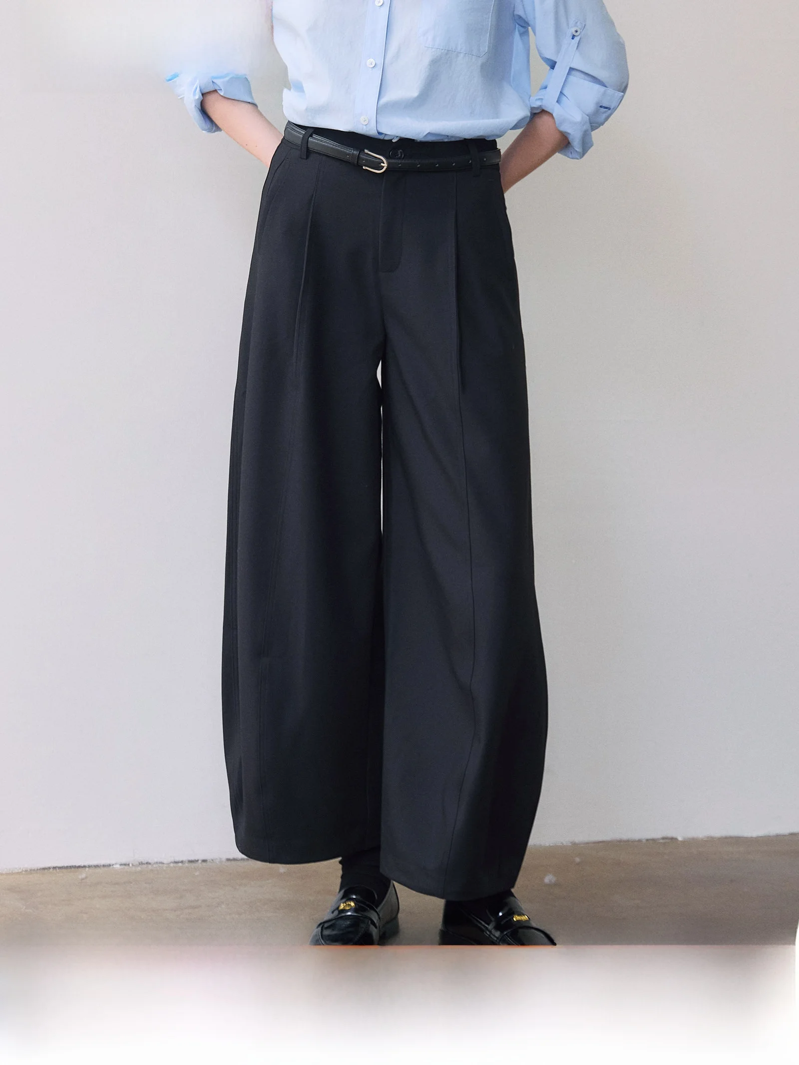 Balloon Wide Leg Pants Women's Loose Fit Suit Casual Style mid High Waist Wool Blend Polyester Viscose Lyocell Spandex Blend